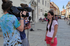 Aniko Nagy giving an interview to the RTL Klub, Hungary